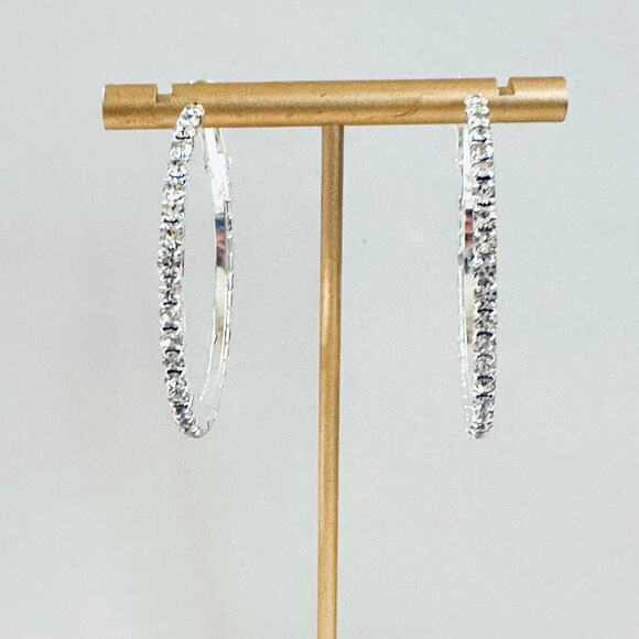 Rhinestone 2" Hoop Earrings - Picture 2 of 3